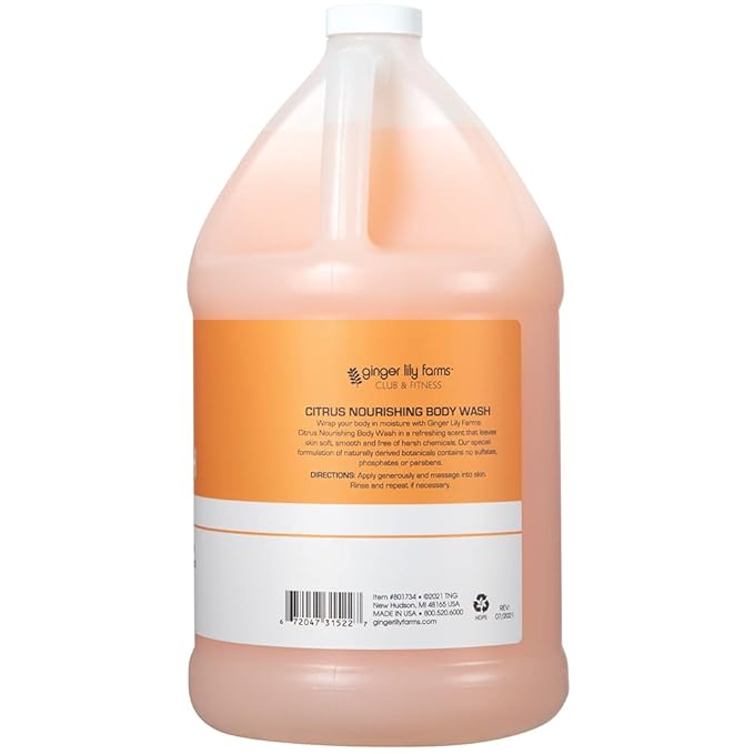 Ginger Lily Farms Club &amp Fitness Nourishing Body Wash 100% Vegan &amp Cruelty-Free Citrus Scent 1 Gallon Refill (Pack of 4)