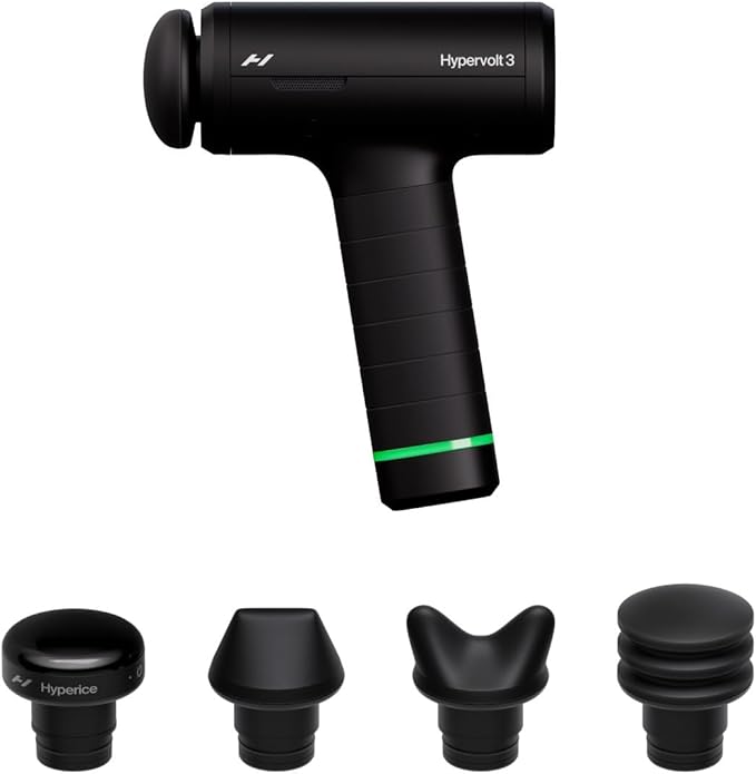 Hyperice Hypervolt 3 – QuietGlide Technology Handheld Percussion Massage Gun | 5 Speeds 5 Interchangeable Heads | Helps Relieve Sore Muscles Improve Mobility and Speed Up Recovery