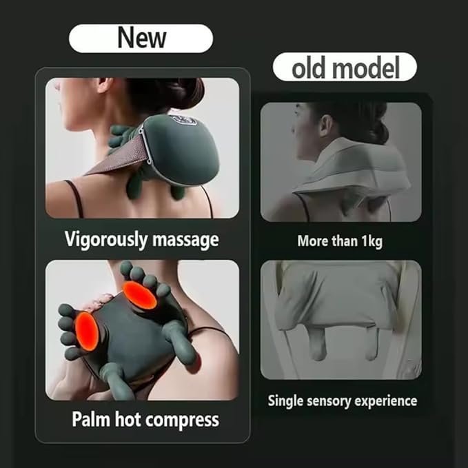 Heated Neck and Shoulder Massager – 4D Deep Tissue Shiatsu Electric Massage Pillow Cordless Portable Hand-Like Design for Pain Relief and Muscle Relaxation for Home Office Car Travel (Green)
