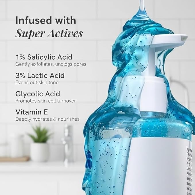5% AHA BHA Exfoliating Body Wash 250ml | For Body Acne Skin De-Tan | Infused with 3% Lactic Acid 1% Salicylic Acid 1% Glycolic Acid | Non-Drying Paraben Free.