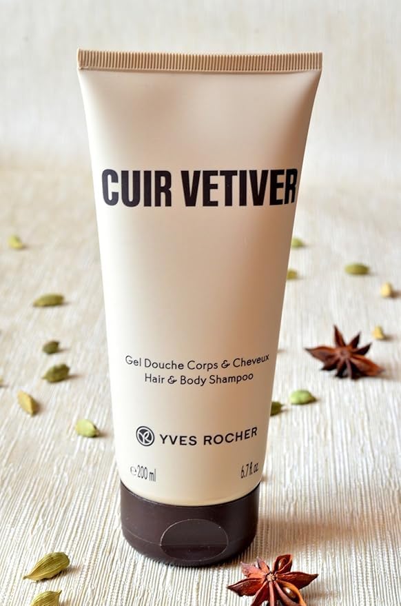Yves Rocher Cuir Vetiver Hoggar Set of 2 Shampoo Perfumed Shower Gel Men's All-in-One Cleansing Gentle Skin Daily Use Long-Lasting Fragrance Best Gift Kit - 200ml./6.7flOz