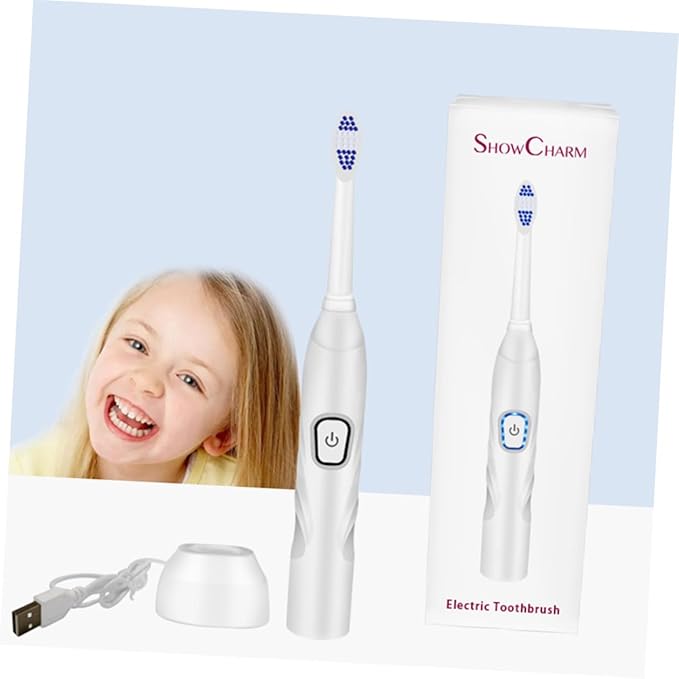 Ciieeo Electric Toothbrush USB Charging Vibration Sonic Toothbrush with Soft Bristles Waterproof for Home Use White