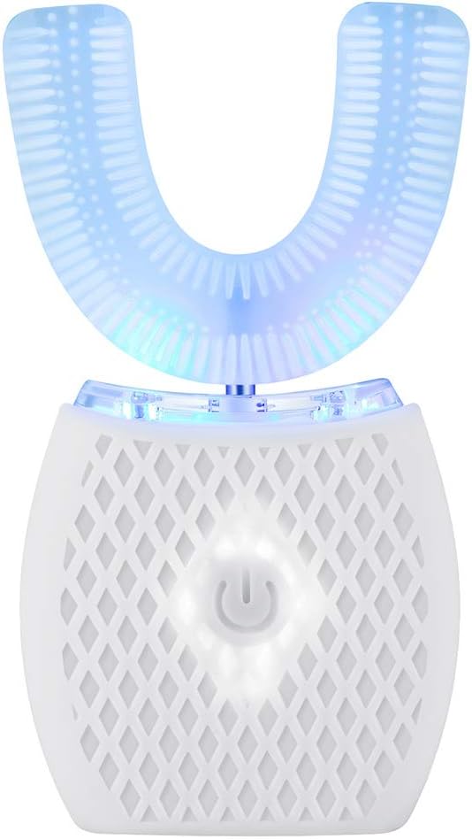 Ultrasonic Automatic Toothbrush Ultrasonic U-Shaped Toothbrushes for Adult 360° Mouth Cleaning Electric ToothBrush with Automatic Timer Wireless Charging Teethbrush Kit for Travel Or Home (White)