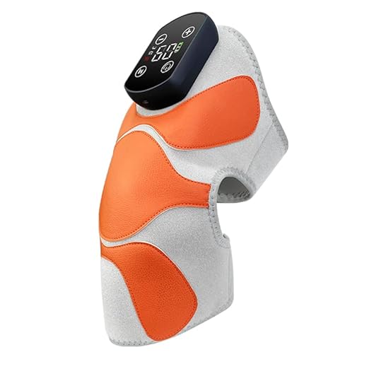 Electric Heating KneePad with Massage function Heat and Vibration Therapy Joint Protection Relieve Knee Soreness Knee Brace Wrap Orange and Blue color easy to use.