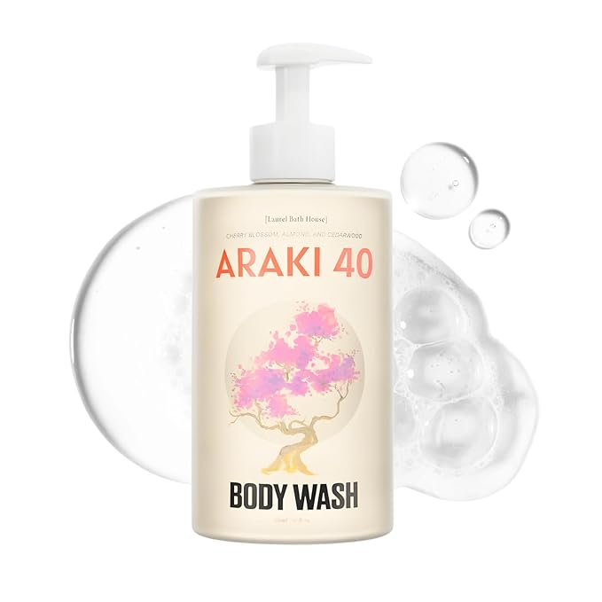 Araki 40 Gel Body Wash | Antioxidant Cleanser Hydrates Nourishes &amp Soothes Skin with Niacinamide Notes of Cedarwood Almond Cherry Blossom | Paraben Sulfate &amp Phthalate Free 350ml