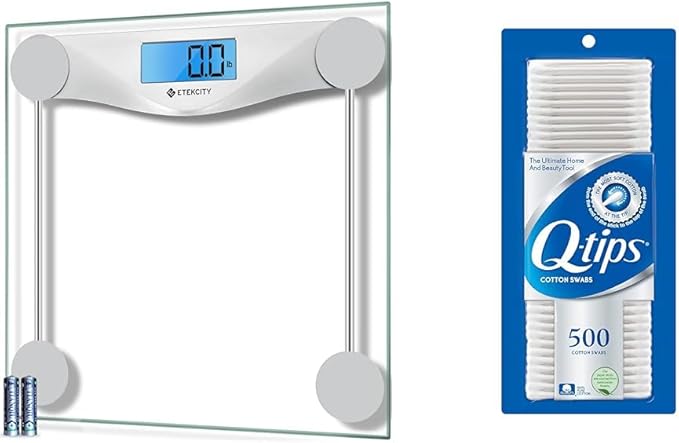 Etekcity 400lb Bathroom Scale and Q-Tips 500 Count 100% Cotton Swabs Hygiene and Beauty Care
