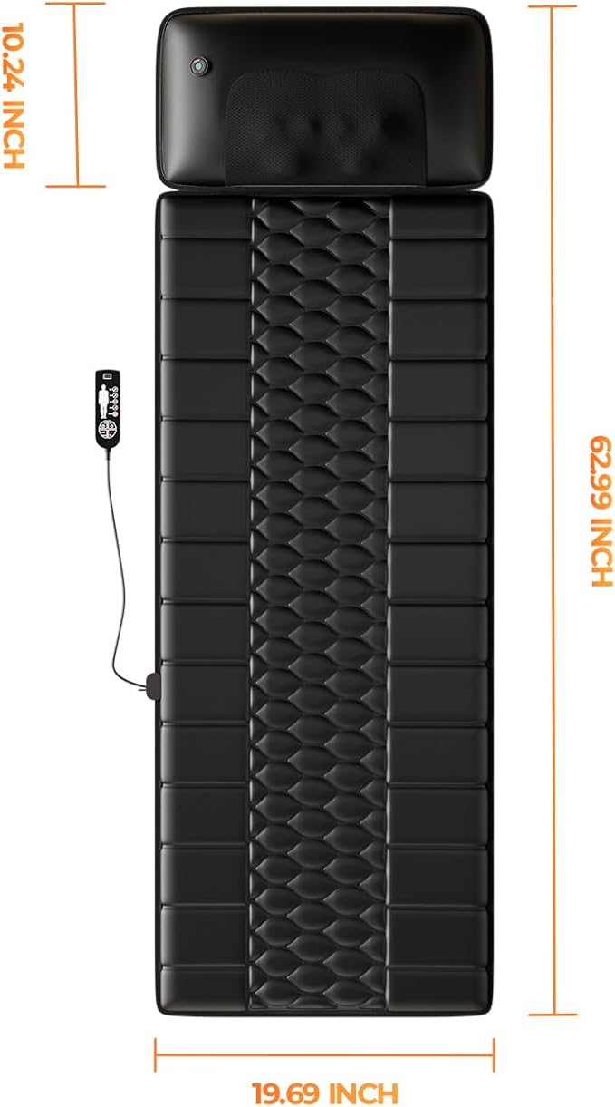 Shiatsu Full Body Massage Mat with Heat Detachable Massager Pad 10 Vibrating Motors 9 Intensity Levels Deep Tissue Pain Relief for Back Neck &amp Legs – Relaxation at Home or Office