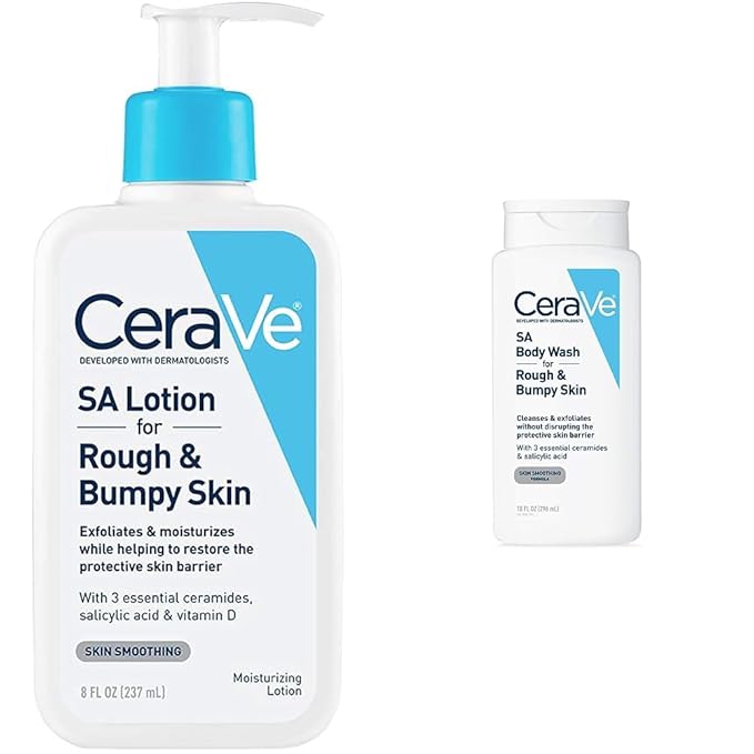 CeraVe SA Lotion for Rough &amp Bumpy Skin 8 Ounce &amp Body Wash with Salicylic Acid | Fragrance Free Body Wash to Exfoliate Rough and Bumpy Skin | Allergy Tested | 10 Ounce
