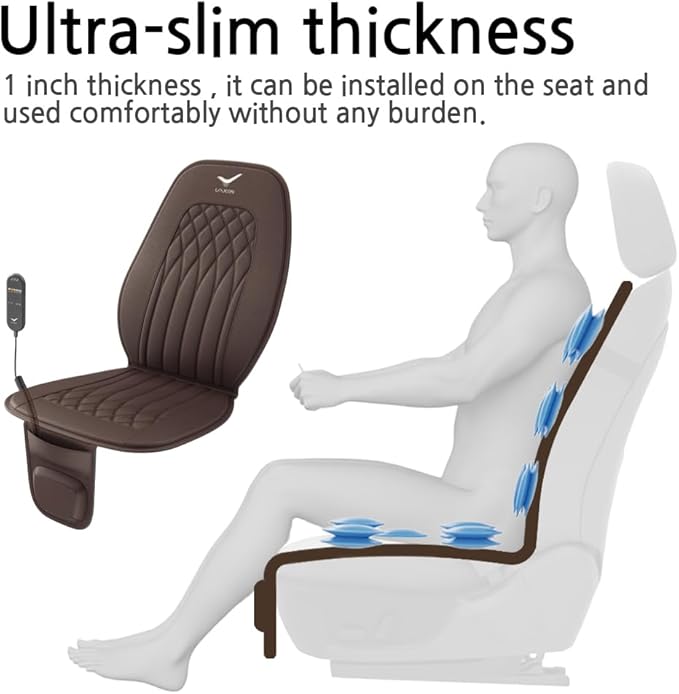 Vehicle Seat Air Massage Cover. Tailored for Long-Distance Drivers for Long commutes. 11 Air Cells Dynamic Work for Back &amp Hip. Relax Muscles While Driving Slim Comfy Design (Choco)