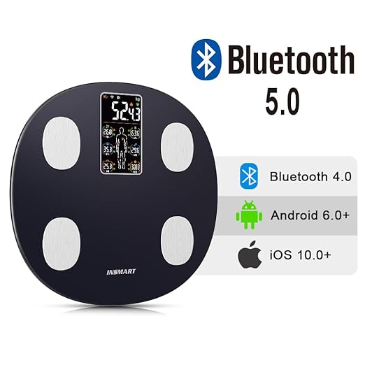 INSMART Smart Scale for Body Weight All-in-one LCD Display Bathroom Weight Scales Body Fat ScaleBluetooth Digital Smart Weighing Scale with Heart RateHeart Index &amp Body Composition Analyzer396