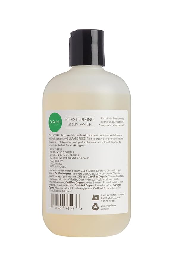 DANI Naturals Moisturizing Body Wash - Refreshing Bamboo Bergamot Scent with Organic Aloe Vera &amp Natural Glycerin - Paraben &amp Sulfate-Free Shower Gel - For Men &amp Women - 12 oz - Vegan &amp