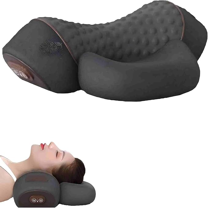 3-in-1 Heated Neck Massage Pillow | Memory Foam Cervical Support | Relaxation Pillow for Home &amp Office (Black)