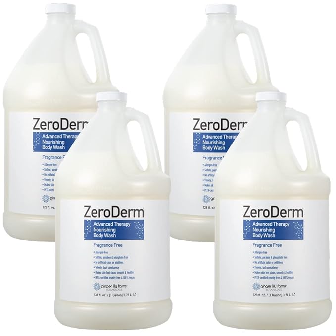 Ginger Lily Farms Botanicals ZeroDerm Advanced Therapy Nourishing Body Wash 100% Vegan &amp Cruelty-Free Fragrance Free 1 Gallon Refill (Pack of 4)