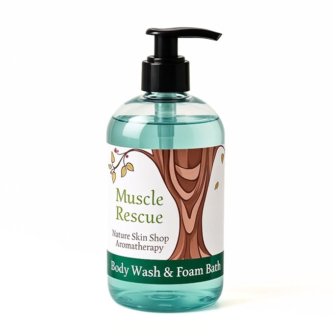 Nature Skin Shop Muscle Rescue Shower &amp Bath Gel - 16.5 Ounces - Cooling Aromatherapy Body Wash with Eucalyptus Peppermint &amp Menthol for a Revitalizing Post-Workout Cleanse