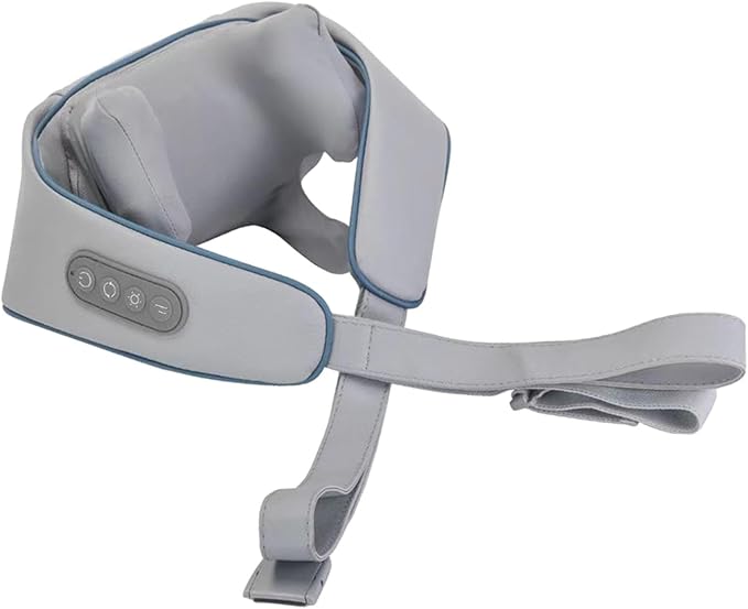 Electric Neck Massager with Heating Function and 6 Massage Attachments for Adults Blue Gray