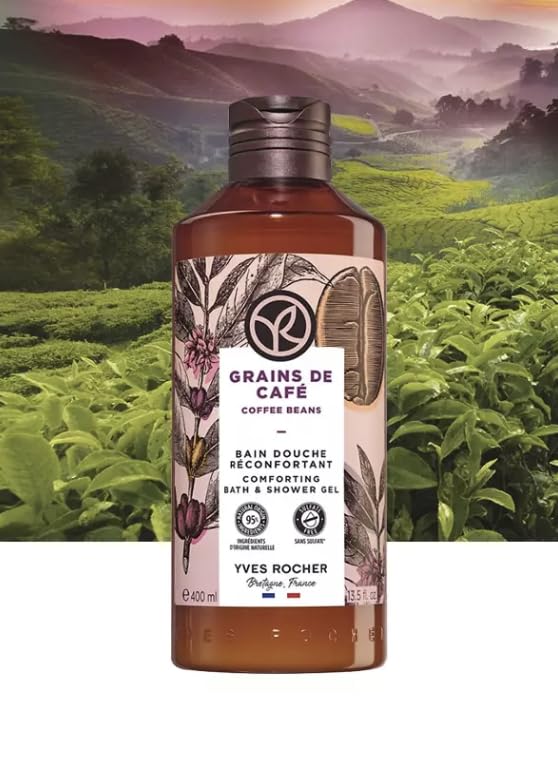 Yves Rocher Sensual Bath &amp Shower Gel with Coffee Beans Nourishing &amp Moisturizing Body Wash – Set of 3 Bottles Best Gift Kit for Women Men 200 ml/6.7 fl.oz