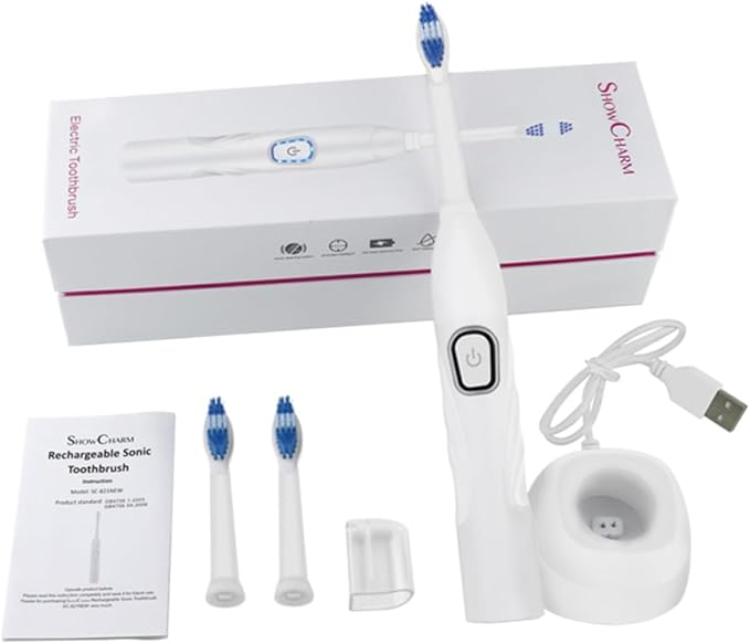 Electric Toothbrush USB Charging Sonic Vibration Bristle Toothbrush for Home Use in White