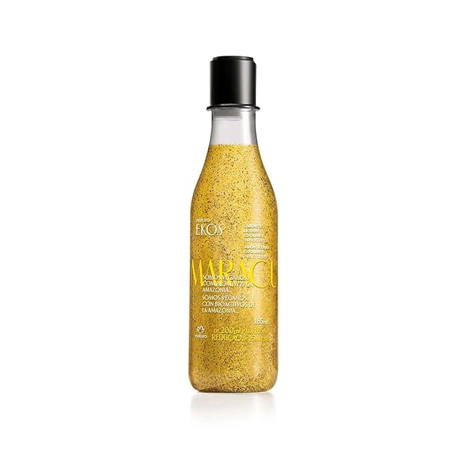 Natura - Passion Fruit Soothing Exfoliating Shower Gel - Maracujá Oil &amp Seed Scrub Vegan Sulfate-Free pH-Balanced Body Exfoliant &amp Cleanser - Body Wash - Vegan Skin Care - 6.2 fl oz (185ml)