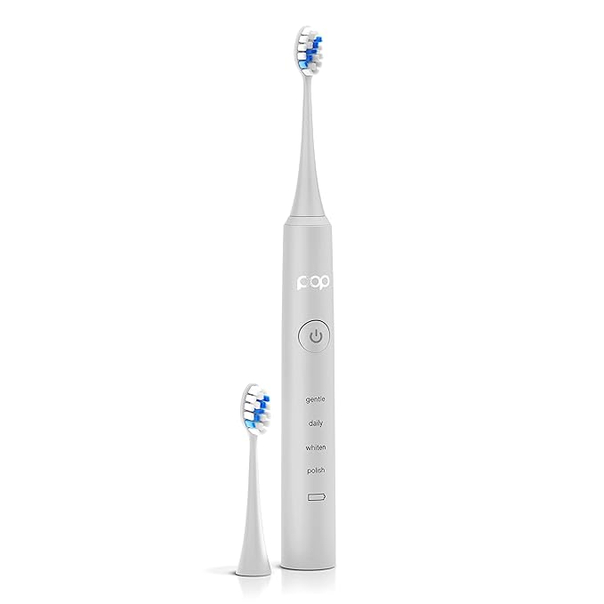 Pop Sonic Pro 2.0 Electric Toothbrush (White) Rechargeable Sonic Toothbrush with 45000 Vibrations Per Minute &amp 4 Cleaning Modes for Adults &amp Kids with Long Lasting Dupont Nylon Bristles