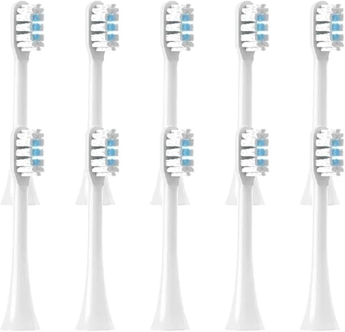 10pcs Replaceable Brush HeadsCompatible for T301 T302 Soft Clean Bristle WhiteBlue Dark Blue Nozzles(10 White)