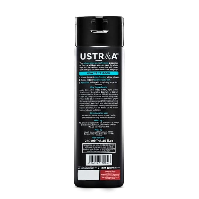 Ustraa Body Wash - Taurine - 6.76 oz - Set of 2 - Menthol cooling Energizing freshness &amp no post-shower dryness intense foaming without sulphates