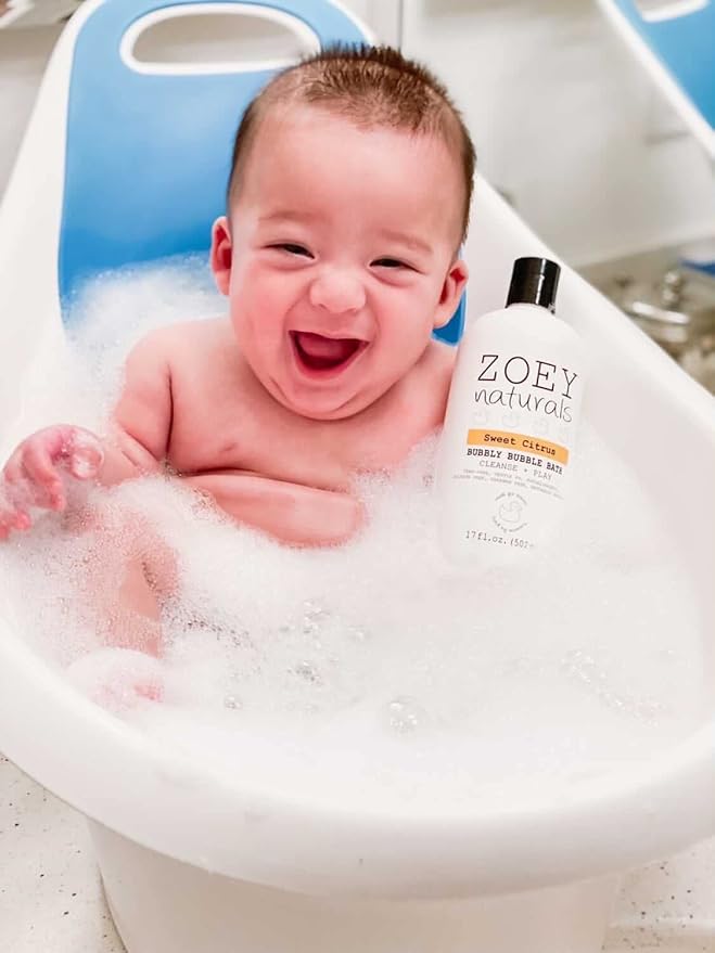Zoey Naturals - Sweet Citrus Bubble Bath for Kids &amp Babies - Organic Tear-Free Non-Toxic Toddler Soap with Moisturizing Aloe &amp Avocado Oil - Long Lasting Bubbles - Made in USA 17 oz