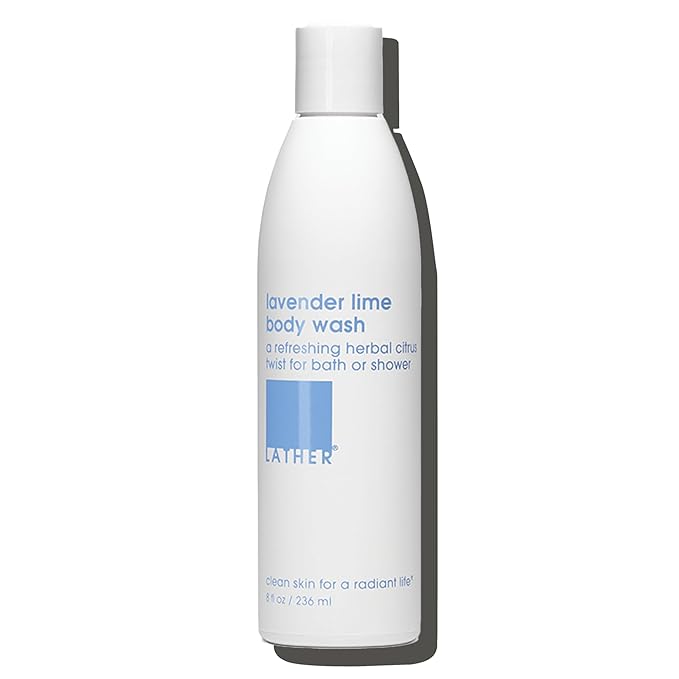 LATHER - Lavender Lime Natural Body Wash 8 fl oz - Shower Gel Cleanser - Gentle Body Soap - Essential Oils - Chamomile Ginseng Rosemary - All Skin Types Vegan Cruelty Free - Beauty &amp Skincare