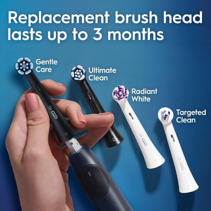 Oral-B Rechargeable Electric Toothbrush iO2 Starter Kit 3 Cleaning Modes Automatic Pressure Sensor to Protect Gums 2 Brush Heads Night Black