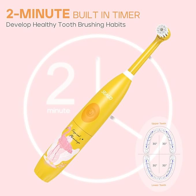 KME Kids Electric Toothbrush with Sonic Technology Rechargeable Soft Bristles Heads DIY Flamingo Stickers Modes Ideal for Ages 3–12 Perfect Girls Toddler Toothbrush