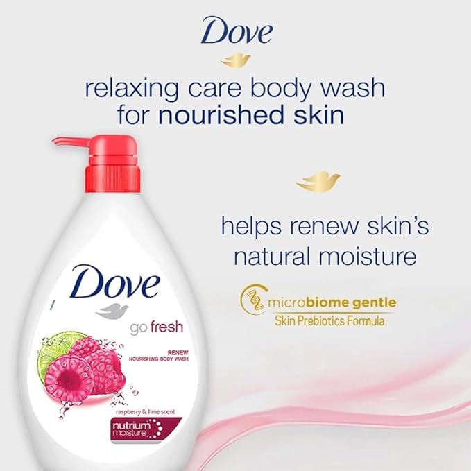 Dove Body Wash Nourishing Go Fresh Raspberry &amp Lime Scent 1000ml | Refreshing Shower Gel for Soft Smooth &amp Hydrated Skin | Fruity Scent Moisturizing Body Cleanser for Daily Skincare Routine |