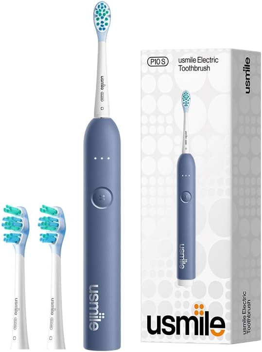 usmile P10S Sonic Electric Toothbrush – 3 Modes Deep Clean &amp Whitening 180-Day Battery Life Cushioned Gum-Care Brush Head for Sensitive Teeth Smart Timer 2 Brush Heads (Blue)