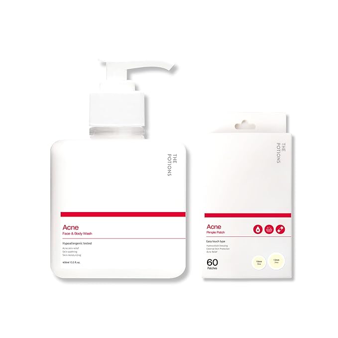 The Potions Clear Skin Duo – Gentle Body Wash &amp Invisible Pimple Patch Set | Summer Skincare Essentials for Clean Comfortable Skin | Korean Daily Body Routine