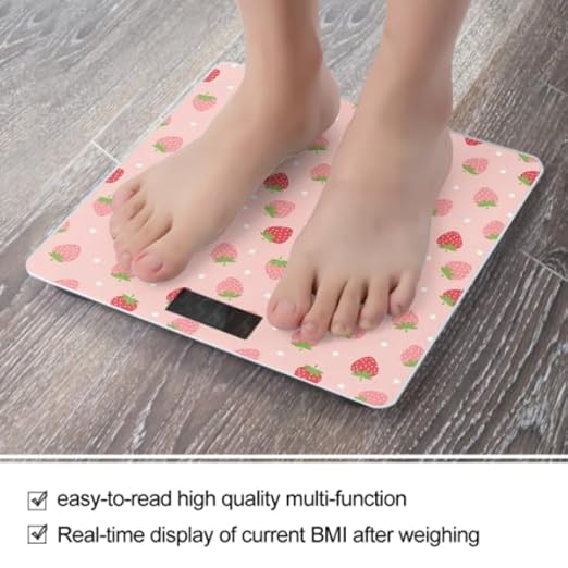 Women's Smart Scale for Body Weight Digital Bathroom Weighing Scale Automatic Switch Energy Saving Scale Compatible with Cute Pink Strawberry Polka Dot