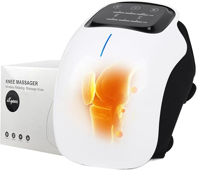 Wireless Knee Massager with Heating Comfort Vibration Red Light Adjustable Straps Cordless Design with Heating Pads for Eye Relaxations Muscles and Knee Massage Device