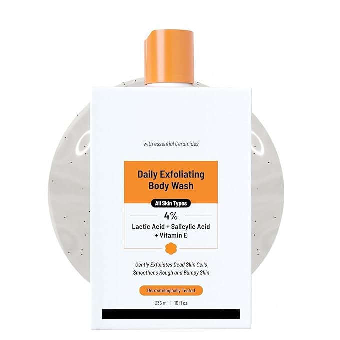 JP Exfol.iating Bo.dy Wash 236ml | 4% (Salicylic Acid Vitamin E and Lactic Acid) | Paraben &amp SLS Free | Gentle Exfoliating Shower Gel | Removes Tan &amp Body Acne | Prevents Dry Rough Bumpy Sk