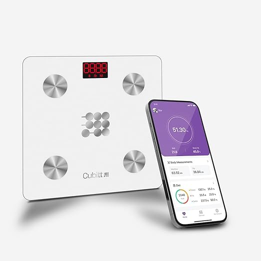 CUBITT Smart Digital Weight Scale 13 Body Composition Analizer BMI Muscle Mass Body Fat Scale with Smartphone App sync with Bluetooth (White)