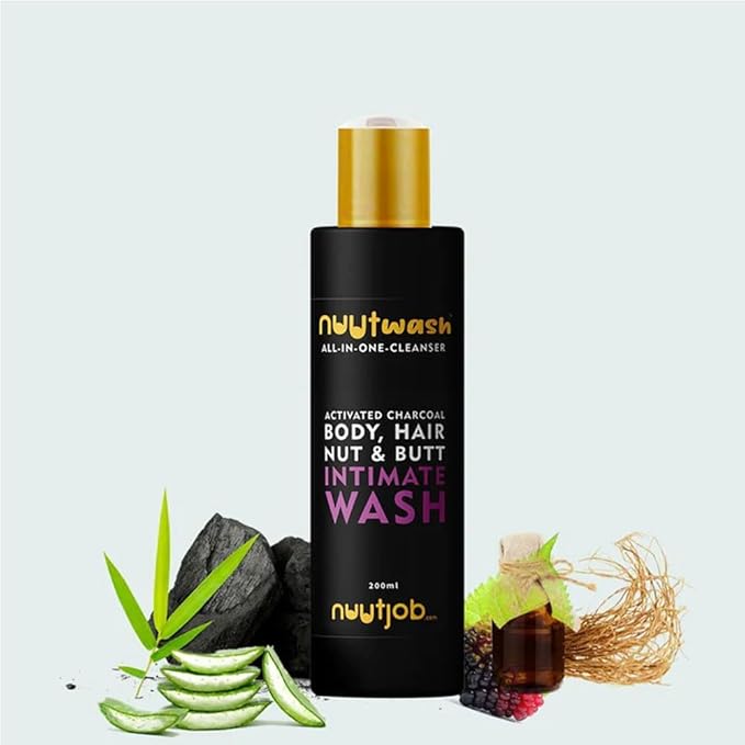 Nuutwash All in One Cleanser for Men 200 ml | Intimate Nut-Butt-Body &amp Hair Wash | Activated Charcoal | Plant Extracts | Natural Ingredients | Essential Oils | For Men-Boys