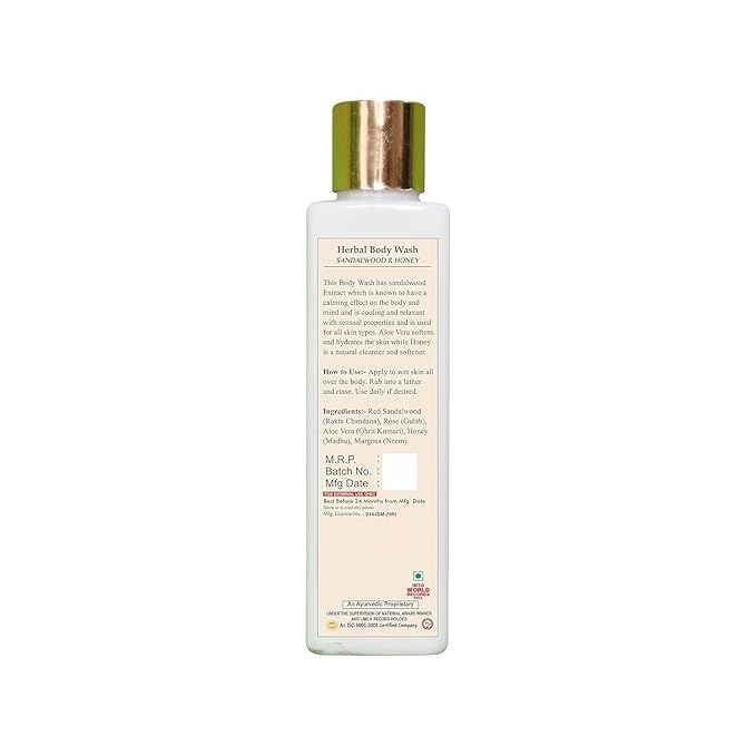 Organic Herbal Body Wash Sandalwood and Honey Skin Bath Refreshing 100% Natural Paraben Free for Natural Glowing Skin (Pack of 1 210ML)