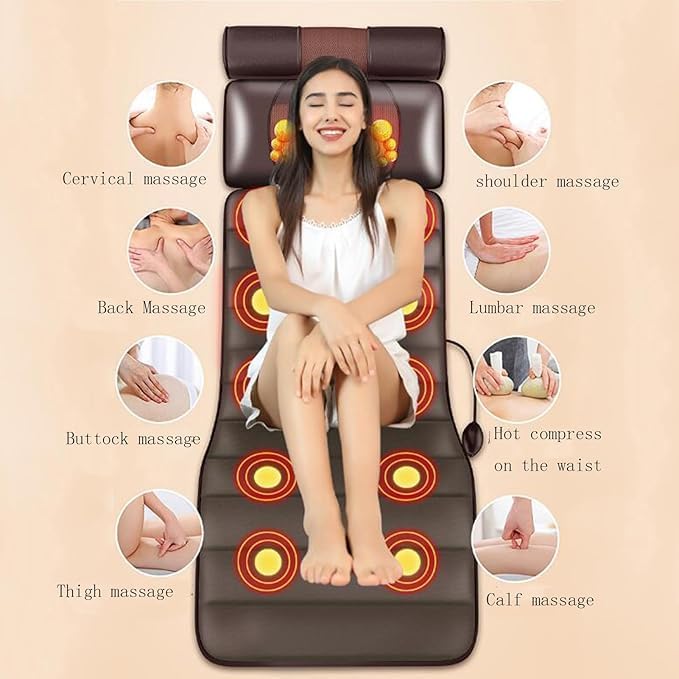 Beloving Full Body Massage Mat with Heat and Vibration 10-Node Back Massager with Foot Roller &amp Neck Pillow Multi-Zone Heating Pad for Muscle Relax at Home or Office