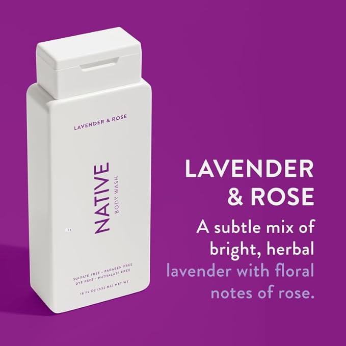 Native Body Wash Contains Naturally Derived Ingredients | for Women &amp Men Sulfate Paraben &amp Dye Free Leaving Skin Soft &amp Hydrated |Coconut &amp Vanilla Lavender Rose &amp Cucumber M