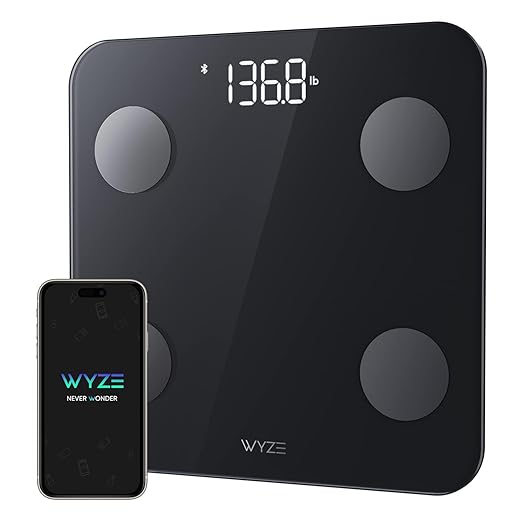 Wyze Scale S Scale for Body Weight Digital Bathroom Scale for Body Fat BMI Muscle Heart Rate Body Composition Analyzer with App Batteries Included Bluetooth 400 lb Black