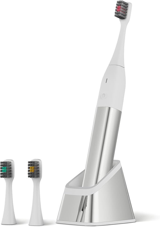 Allegro Luxury Premium Polished Metal Sonic Toothbrush M1 Silver White