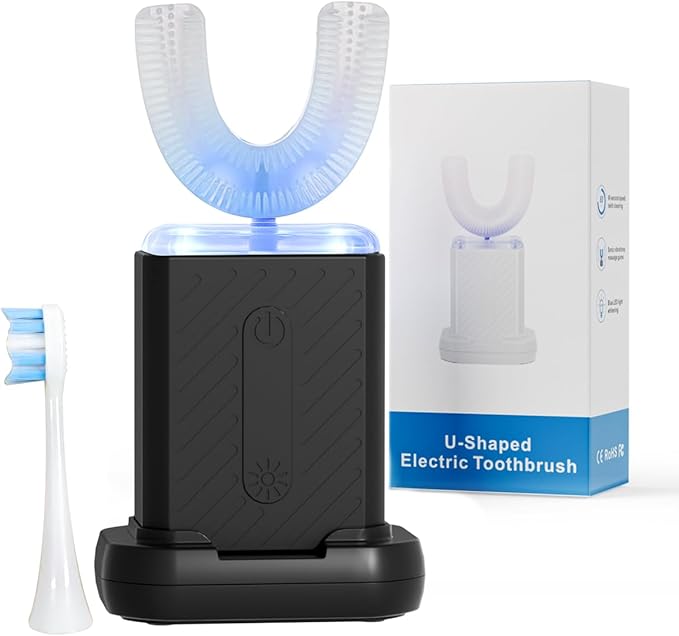 U-Shaped Electric Toothbrush for Adults Electric Toothbrush with IPX7 Waterproof Black