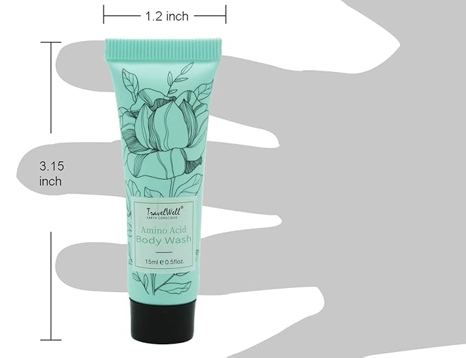 Travel Well Body Wash for Hotel - 0.5 fl oz (15 mL) 200 Tubes - Moisturizing Coconut Body Wash &amp Shower Gel for Travel Essentials