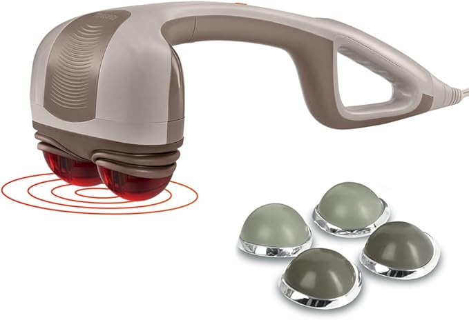 Homedics Percussion Action Massager with Heat | Adjustable Intensity Dual Pivoting Heads | 2 Sets Interchangeable Nodes Heated Muscle Kneading for Back Shoulders Feet Legs &amp Neck