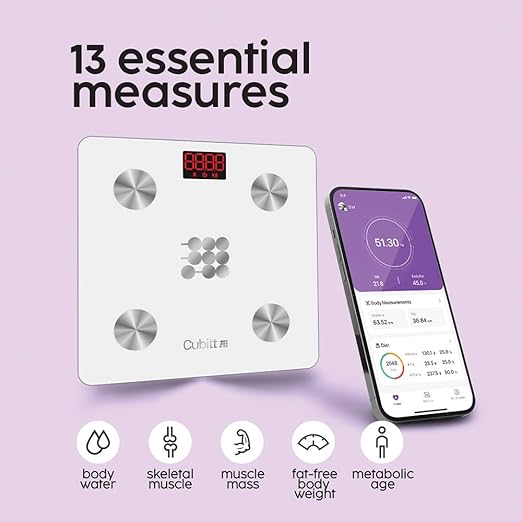 CUBITT Smart Digital Weight Scale 13 Body Composition Analizer BMI Muscle Mass Body Fat Scale with Smartphone App sync with Bluetooth (Grey)