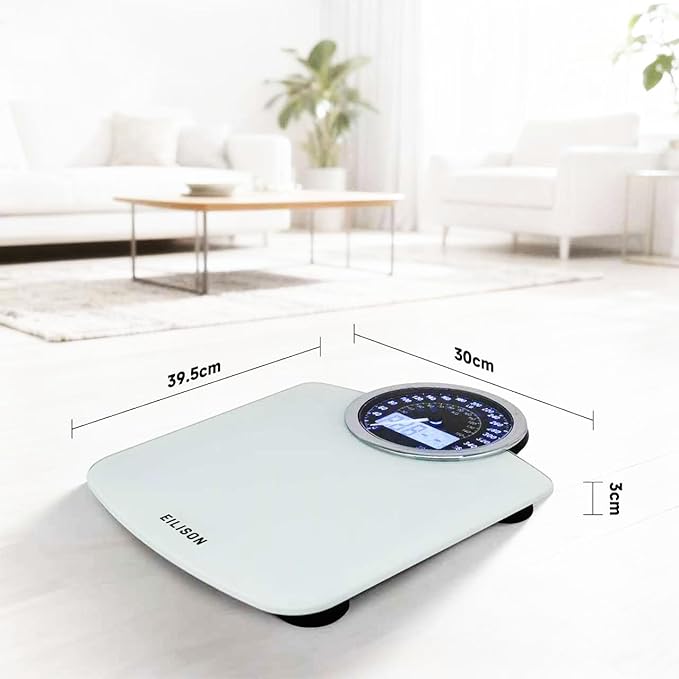 EILISON Highly Advance 2-in-1 Digital &amp Analog Weighing Scale for Body Weight-400lbs 4 High Precison GX Sensor Accurate Thick Tempered Glass Extra Large Display (White)