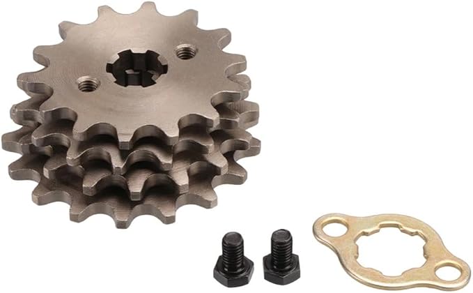 Fit For 415# 17MM Tooth NO. 14T 15T 16T 17T Item Diameter : 1.7cm Item Weight : 0.16kg Item Height : 1cm Item Width : 10cm Item Length : 10cm Replacement parts(15T)