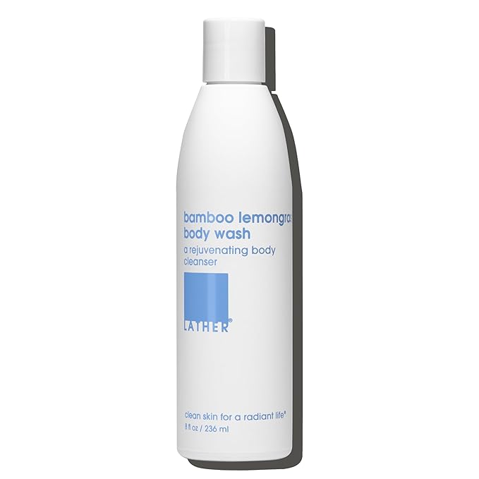 LATHER - Bamboo Lemongrass Natural Body Wash 8 fl oz - Shower Gel Cleanser - Body Soap - Essential Oils - Green Tea Aloe Vera Jasmine - All Skin Types Vegan Cruelty Free - Beauty &amp Skincare