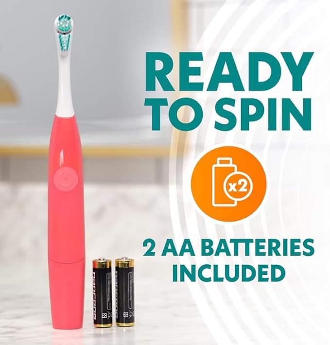 Spinbrush Pro Whiten Battery Powered Electric Toothbrush Bundle (2) Toothbrushes + (4) Replacement Heads Whiter Teeth in 1 Week Dual Action Whitening Cup &amp Soft Bristles ADA Accepted Family P
